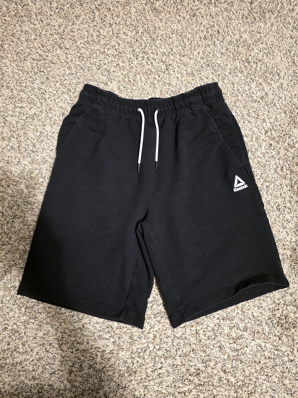 Reebok Men’s Black Athletic Drawstring Shorts with White Accents